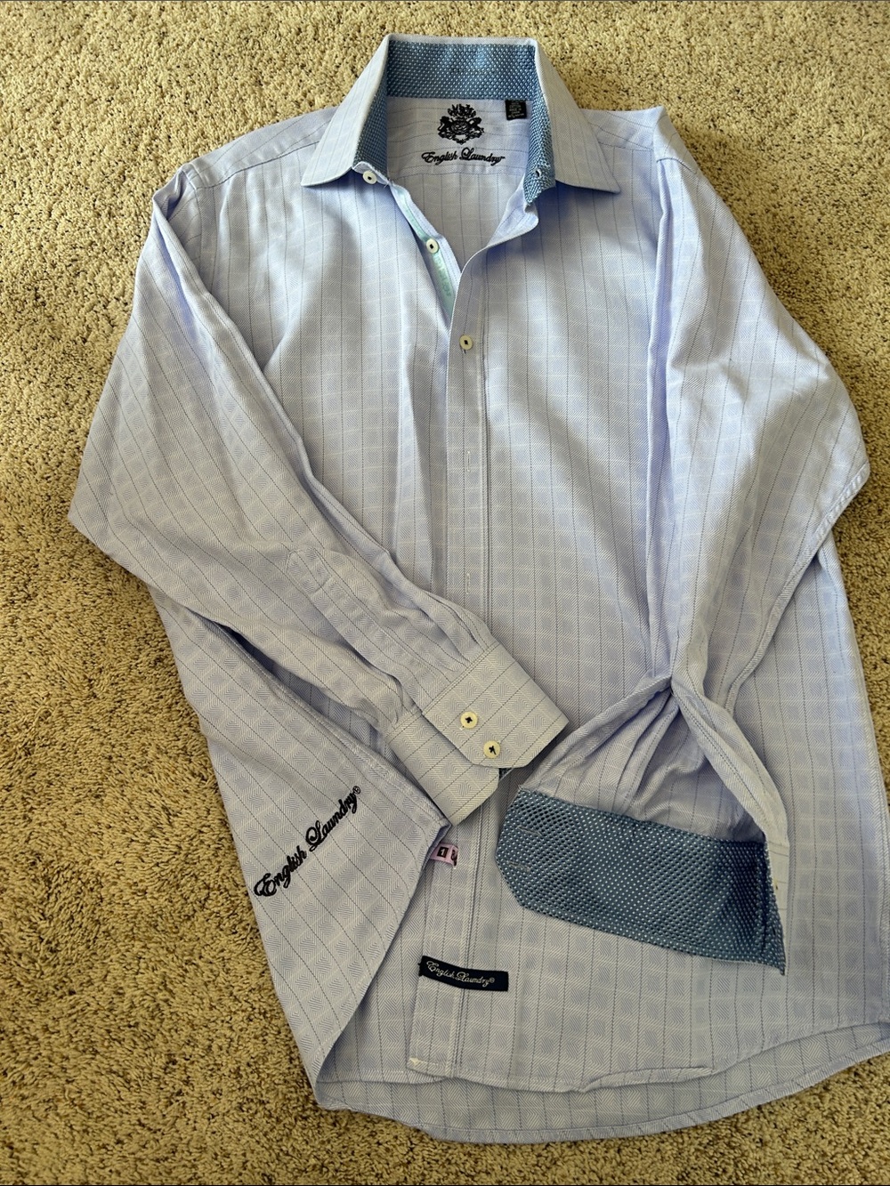 English Laundry Light Blue Checked Men's Dress Shirt Size 16.5 34/35